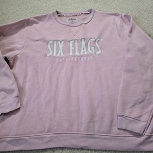 Six Flags Over Georgia Crew Fleece in pink Womens Oversized 2XL